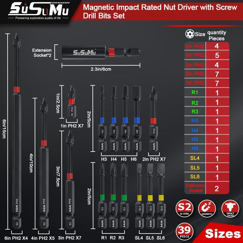 Magnetic impact cross drill bit set (39pcs)