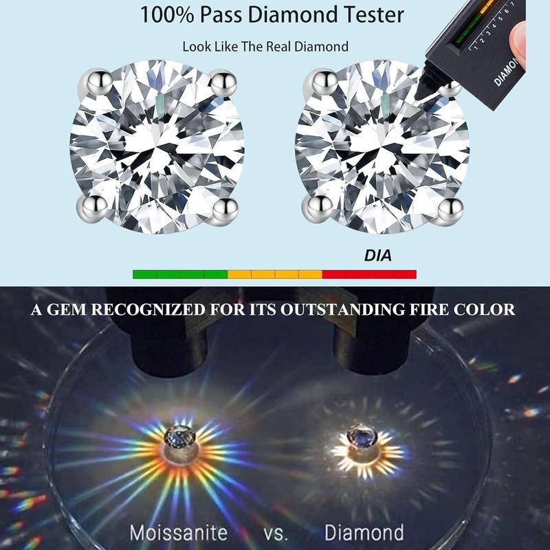 Delzzad S925 Round Synthetic Moissanite Stud Earrings Anniversary Day Gifts For Men Women