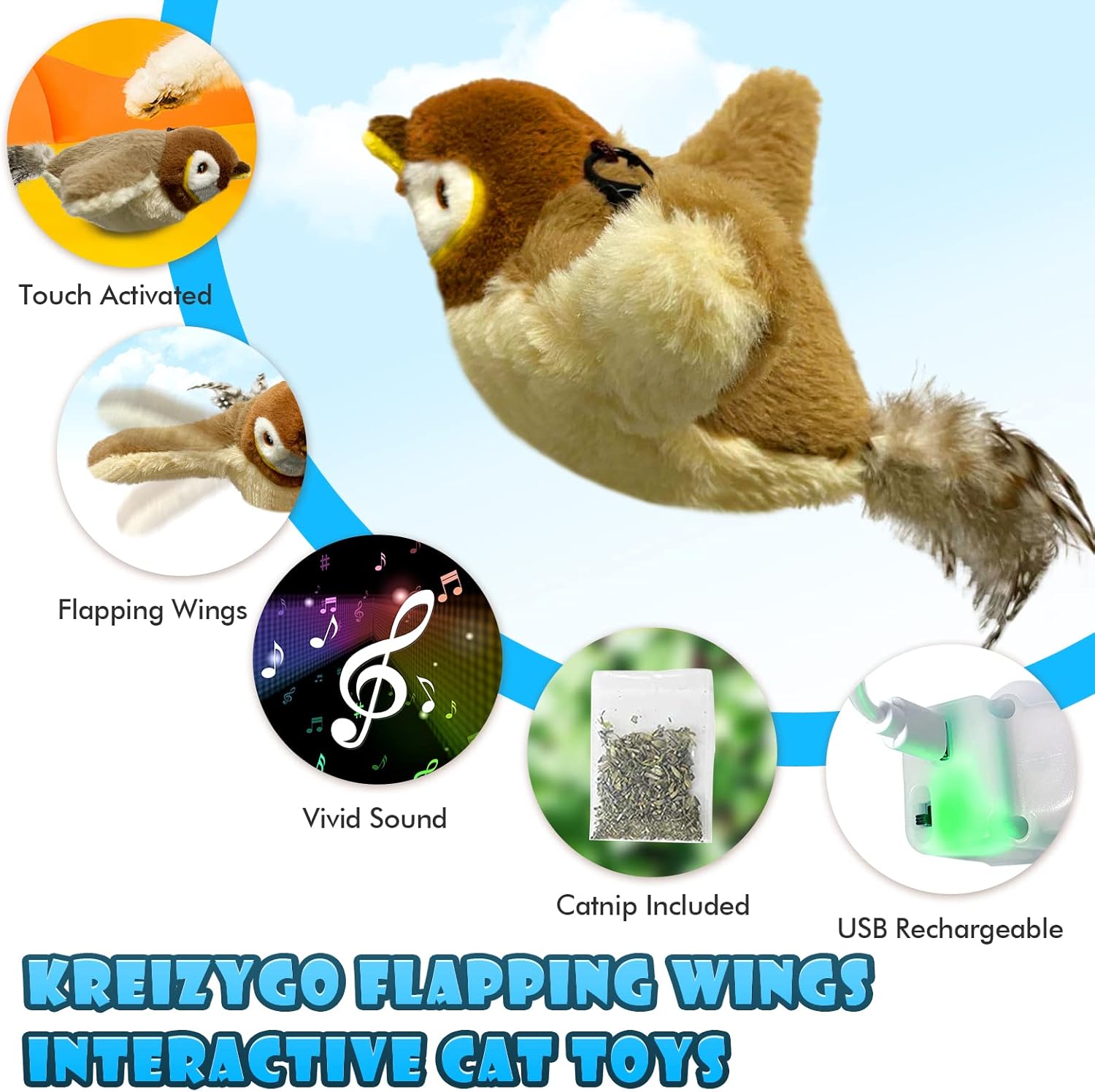 KreizyGo Cat Toys, Flapping Wings Sparrow Catnip Toys