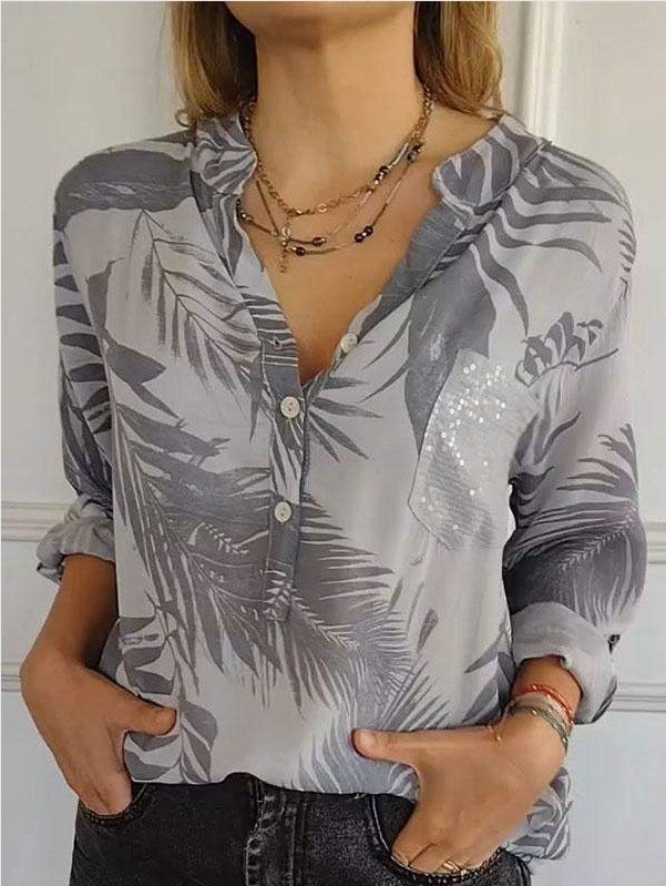 🔥Women's top with printed lapels and adjustable sleeves