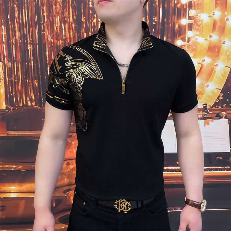 Men's stylish gold-stamped handsome casual short-sleeved