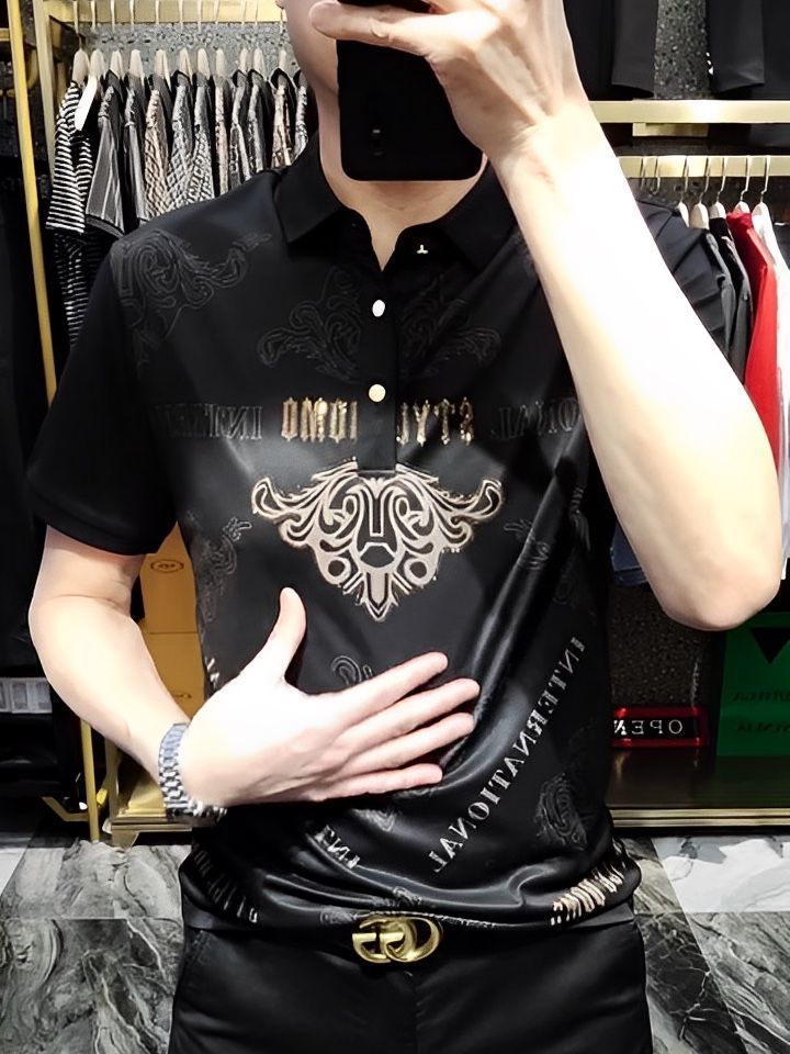 New plus size men's light luxury business sports casual short sleeve