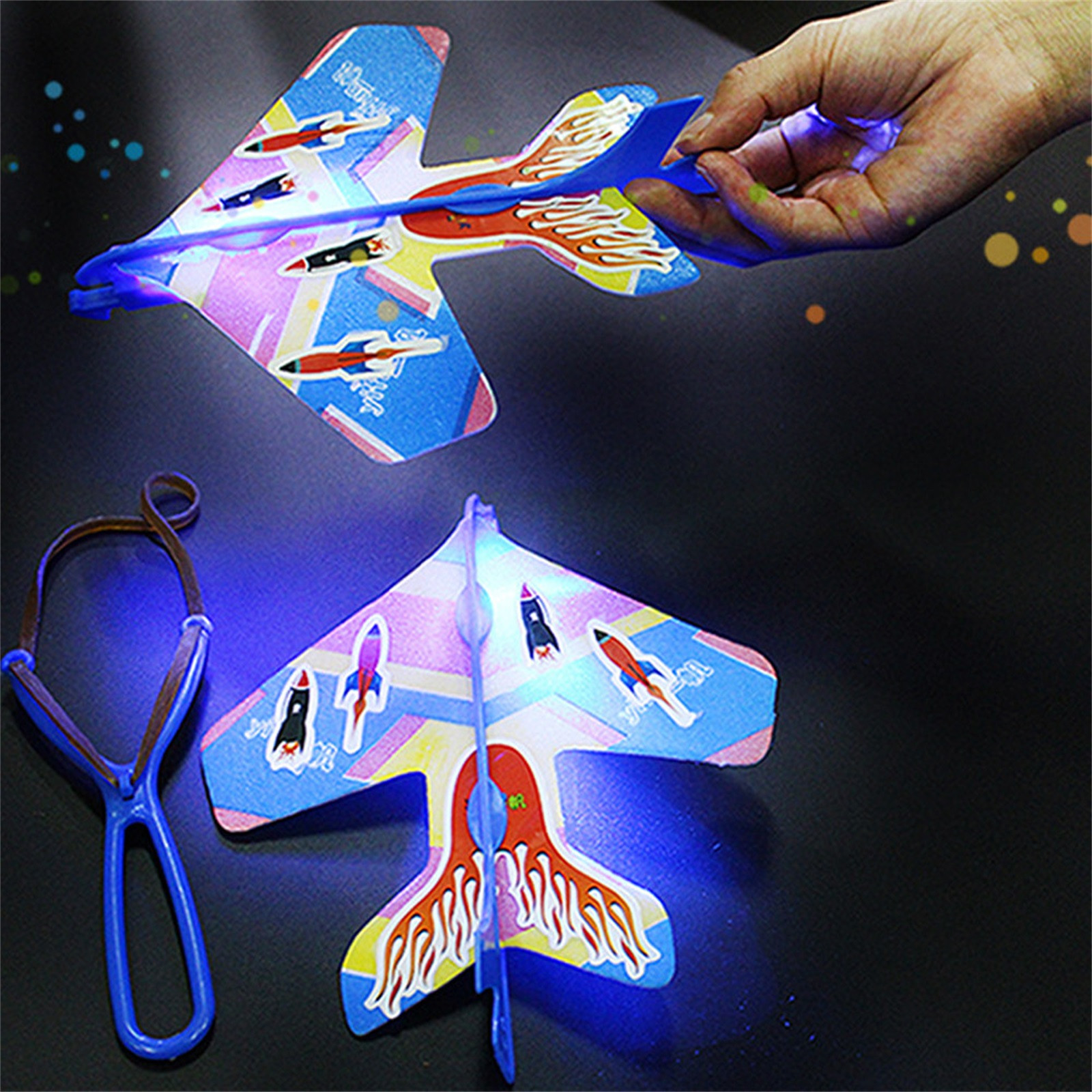 Slingshot airplane, mini airplane LED light glider flying, outdoor sports toy birthday party gift