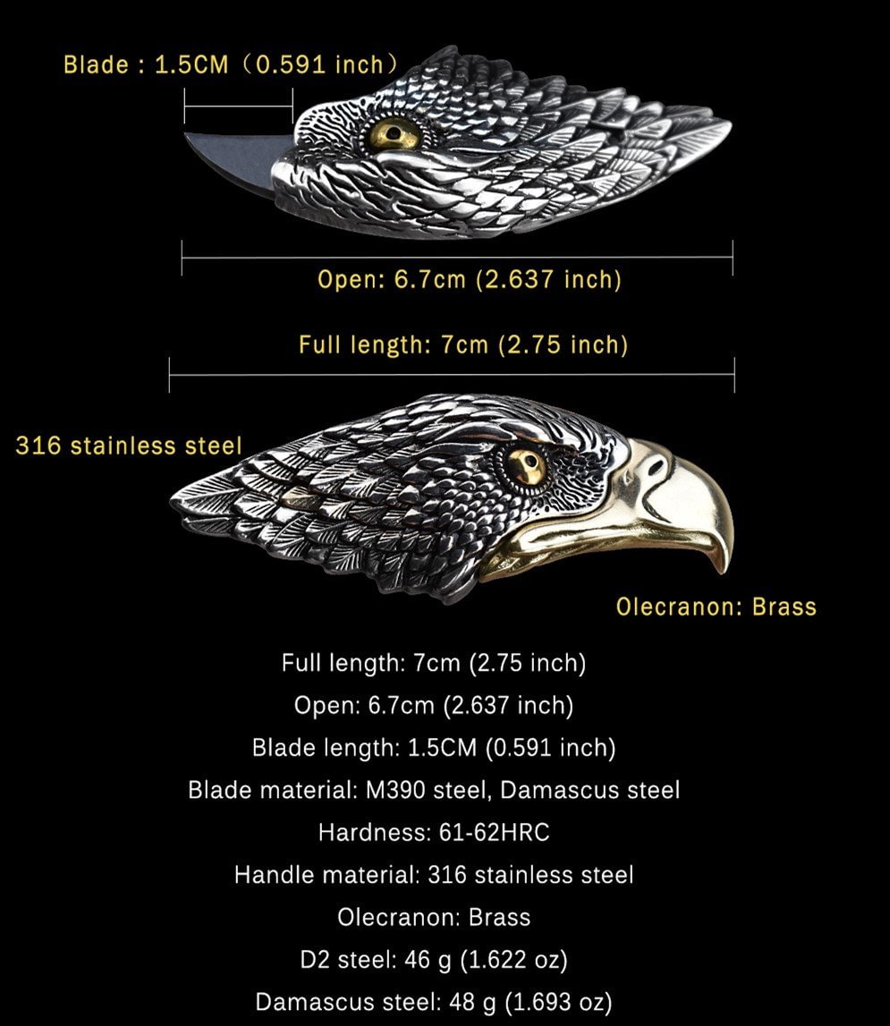 Eagle Head Knife Eagle Claw Outdoor Survival Tool Damascus Steel