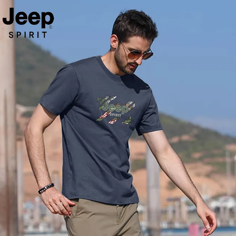 【JEEP】Pure cotton high-end casual men's printed short sleeves
