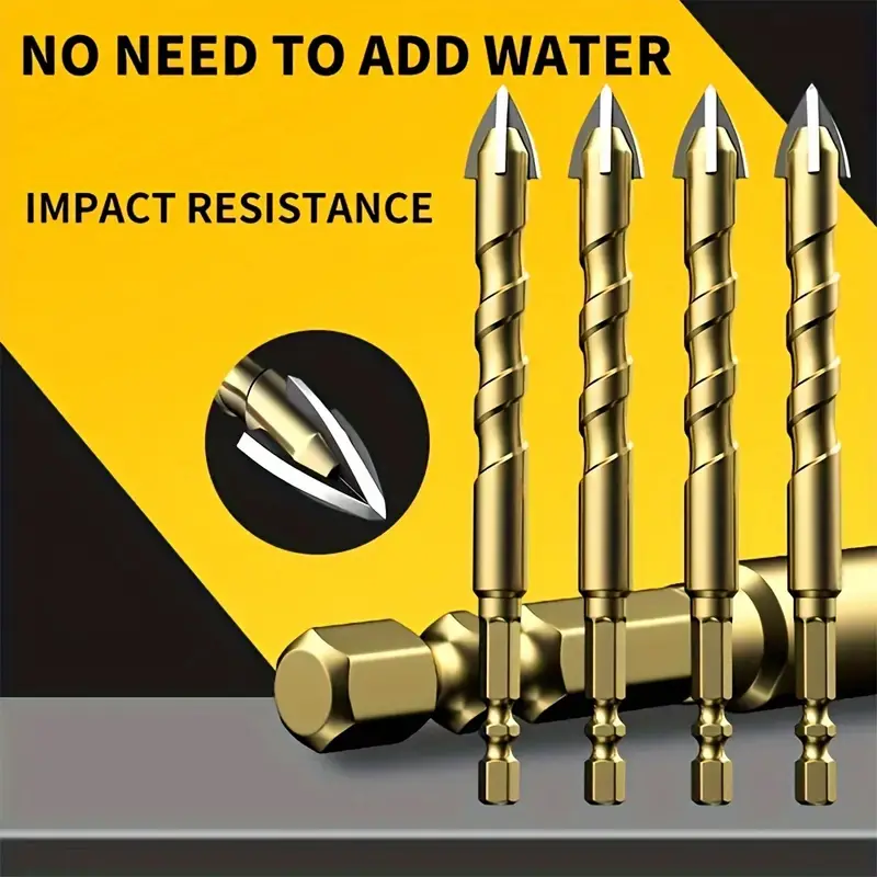 5pcs/set Multipurpose high hardness tungsten steel alloy four-edge cross hexagonal tile drilling drill bit 5 6 8 10 12 mm