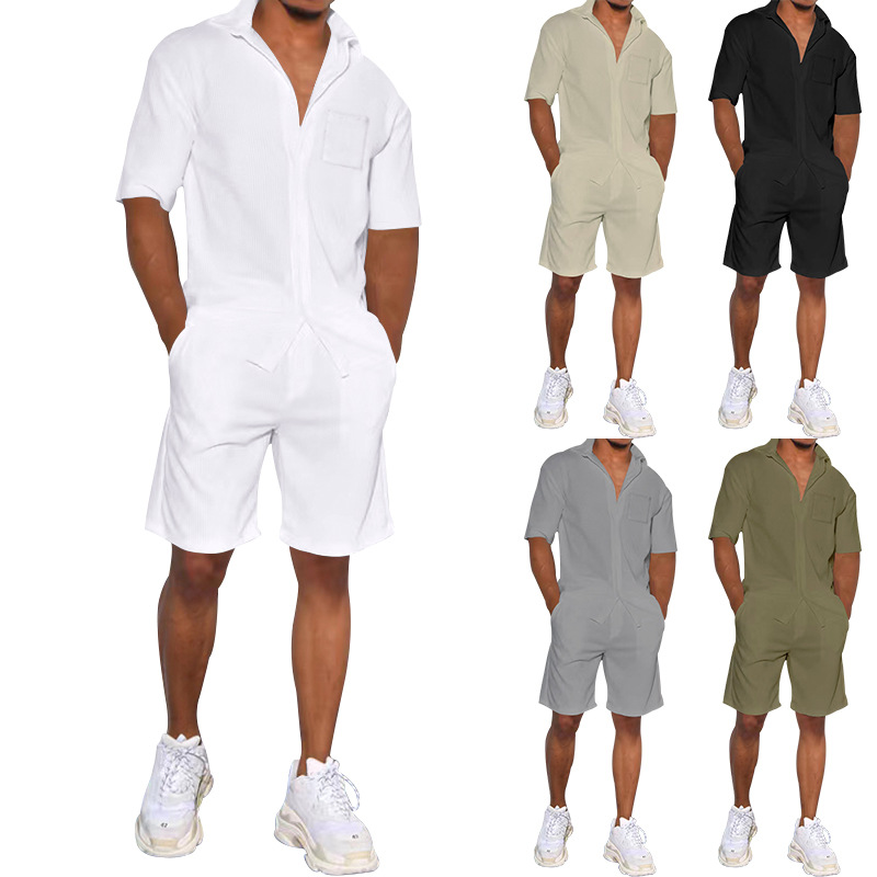 Summer men's short-sleeved suit lapel shirt shorts casual suit men's two-piece suit