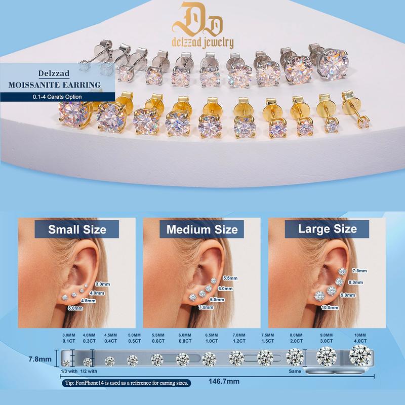 Delzzad S925 Round Synthetic Moissanite Stud Earrings Anniversary Day Gifts For Men Women