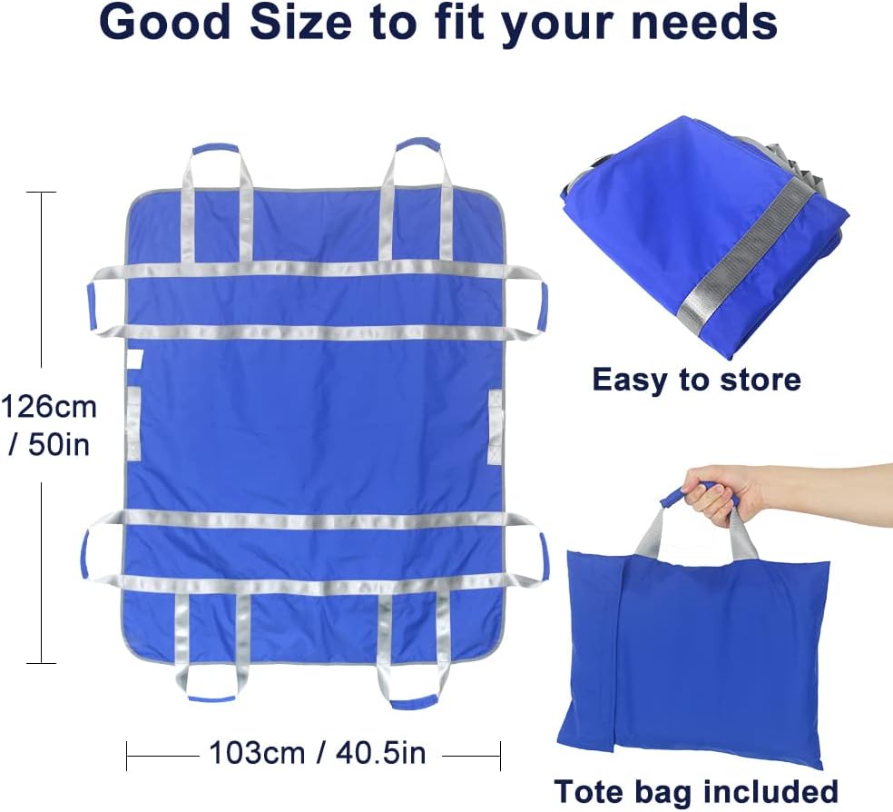 Positioning Washable Bed Pad with 8 Handles, Reusable Draw Sheets