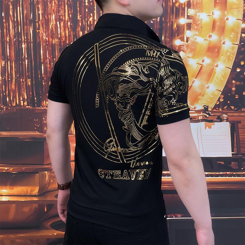 Men's stylish gold-stamped handsome casual short-sleeved