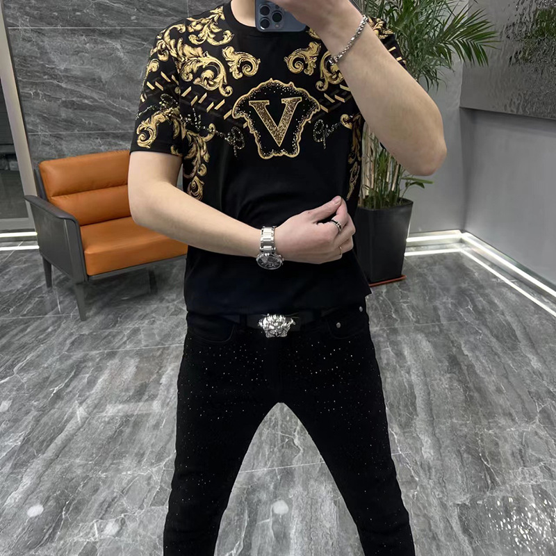 Light luxury men's fashion gold stamping all-match T-shirt