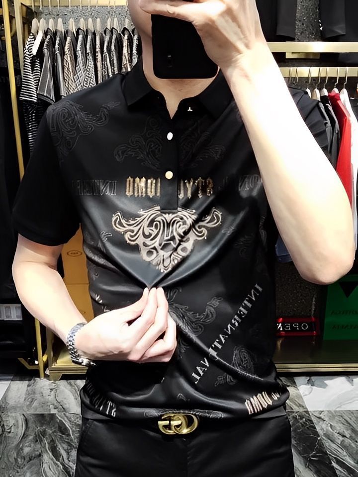 New plus size men's light luxury business sports casual short sleeve