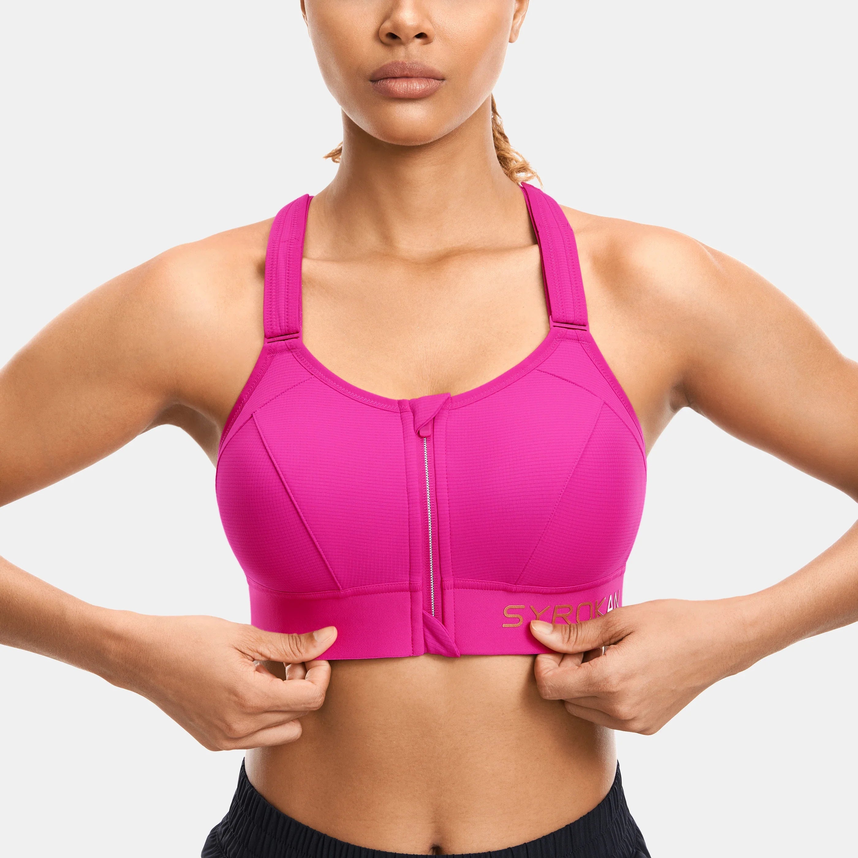Women's High Impact Zip Front Adjustable Straps Strappy Back Wire-free Padded Workout Sports Bra(buy one get one free)
