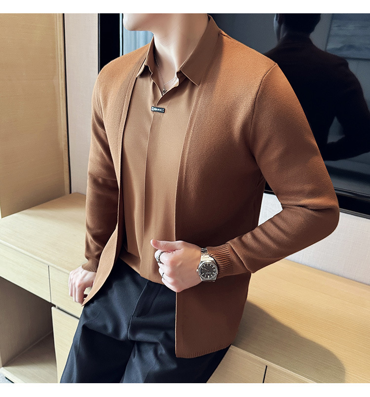 2024 autumn new men's casual stitching knitted fake two-piece