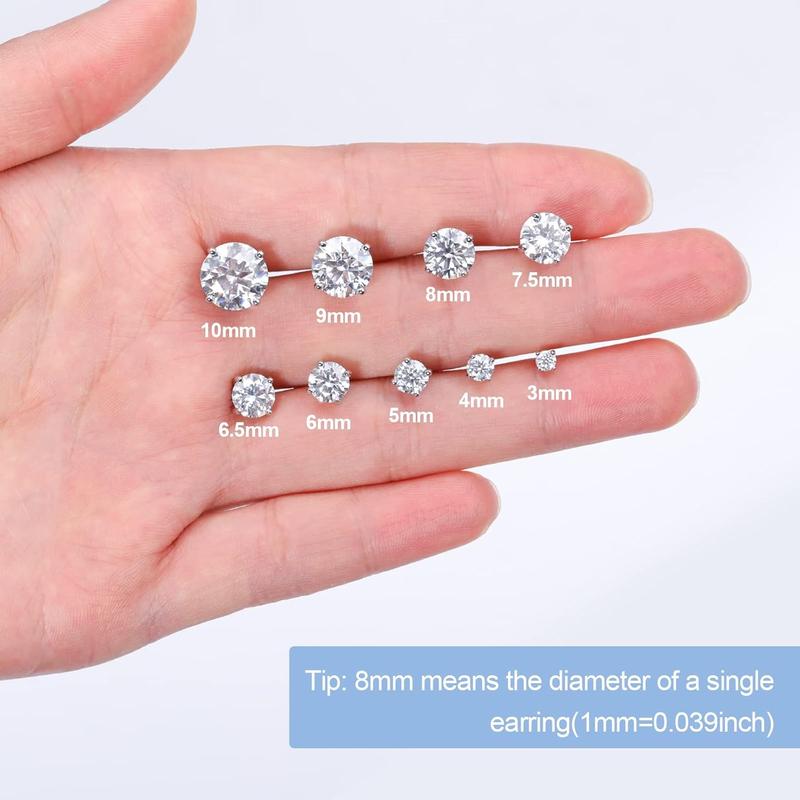 Delzzad S925 Round Synthetic Moissanite Stud Earrings Anniversary Day Gifts For Men Women