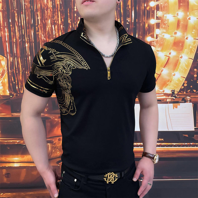 Men's stylish gold-stamped handsome casual short-sleeved