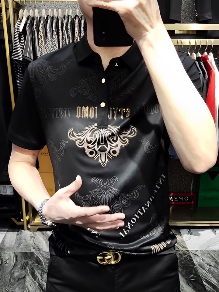 New plus size men's light luxury business sports casual short sleeve