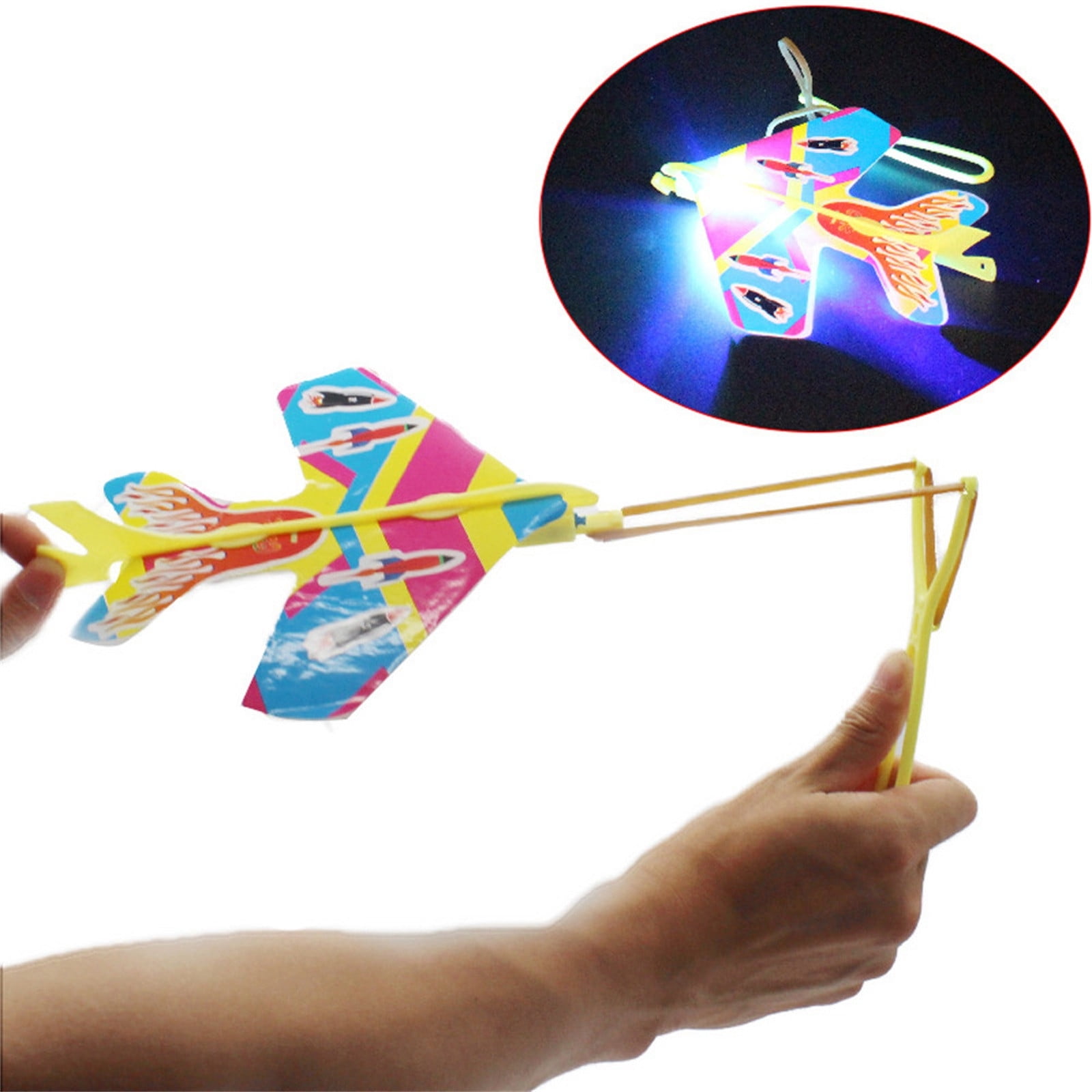 Slingshot airplane, mini airplane LED light glider flying, outdoor sports toy birthday party gift