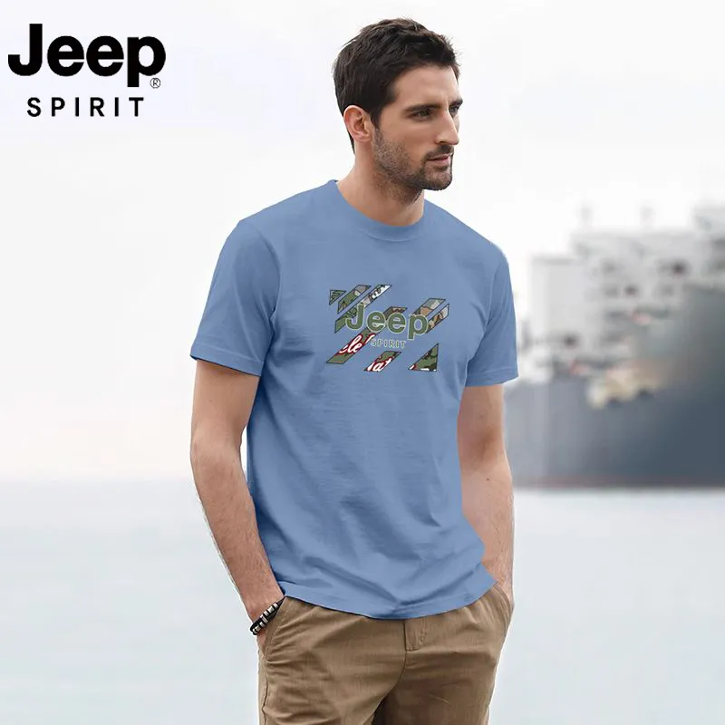【JEEP】Pure cotton high-end casual men's printed short sleeves