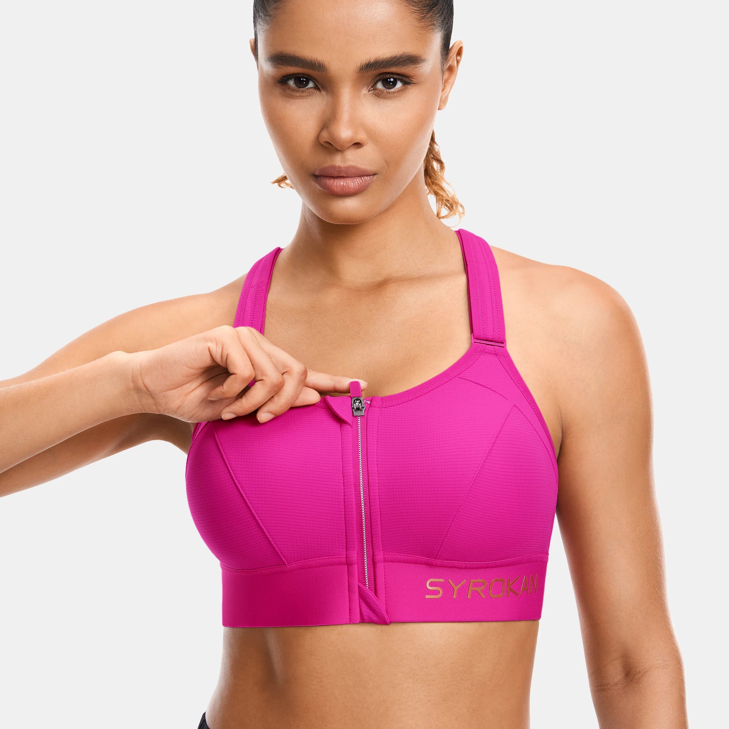 Women's High Impact Zip Front Adjustable Straps Strappy Back Wire-free Padded Workout Sports Bra(buy one get one free)