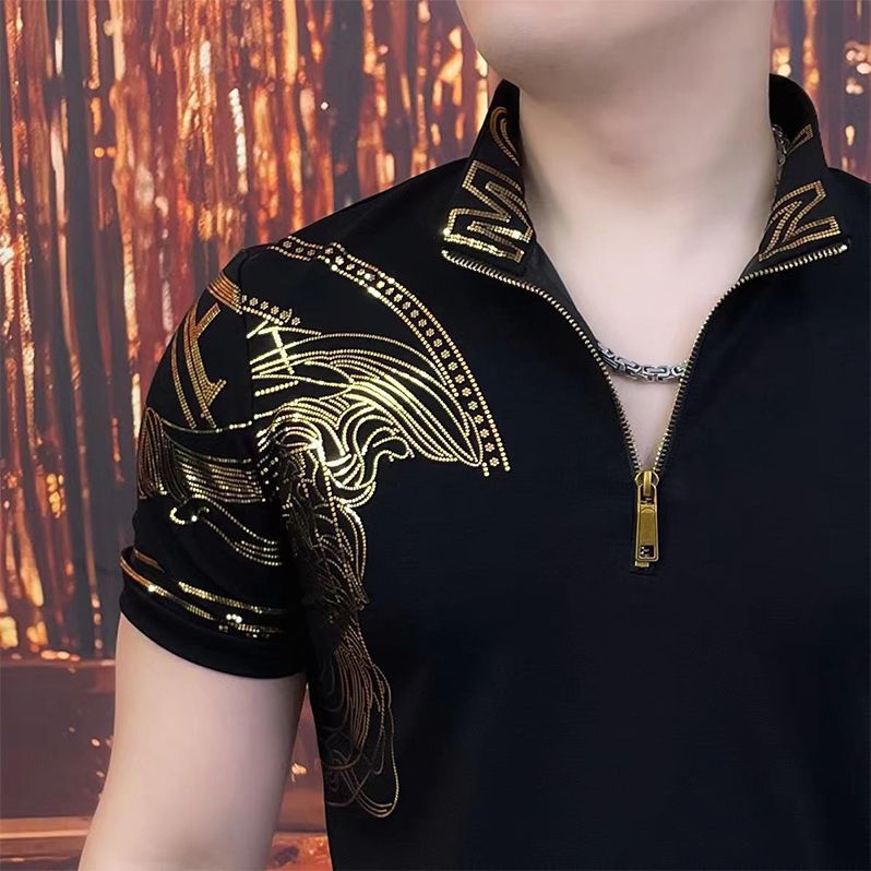 Men's stylish gold-stamped handsome casual short-sleeved
