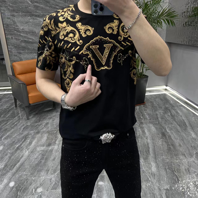 Light luxury men's fashion gold stamping all-match T-shirt