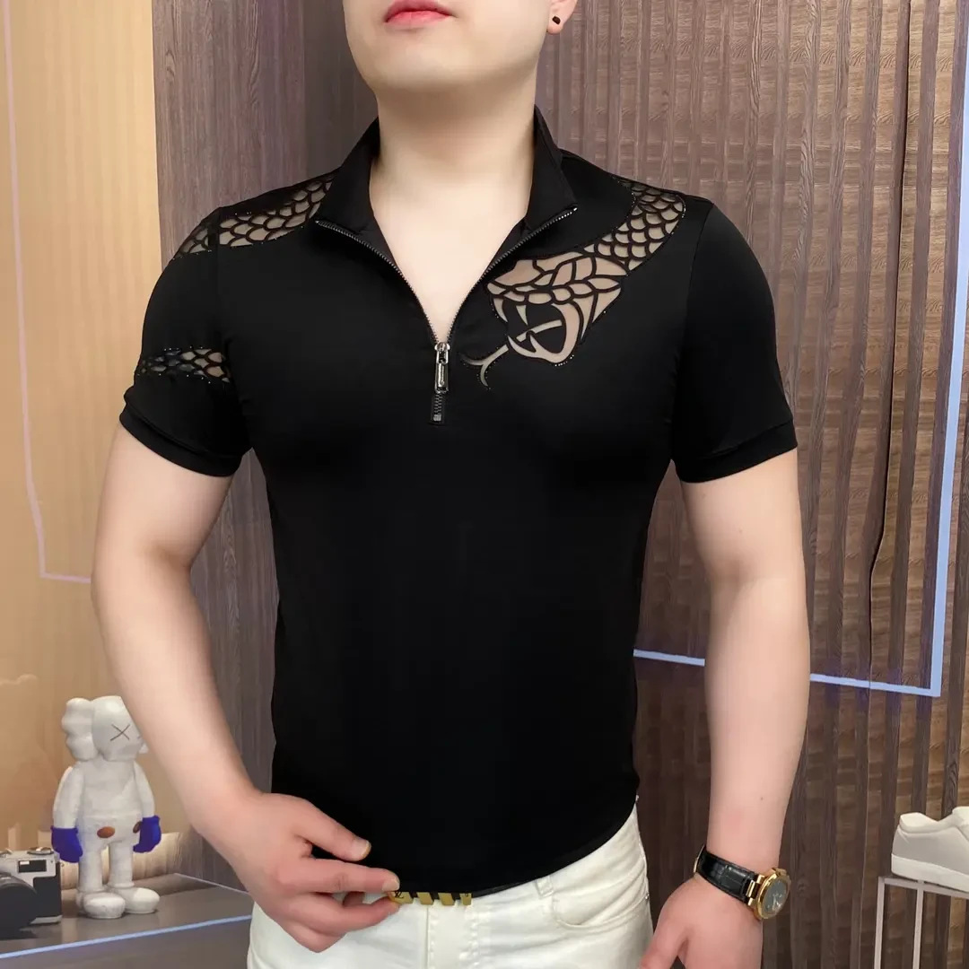 [Venom Snake] Men's light luxury fashion casual summer short-sleeved slim stand collar POLO shirt