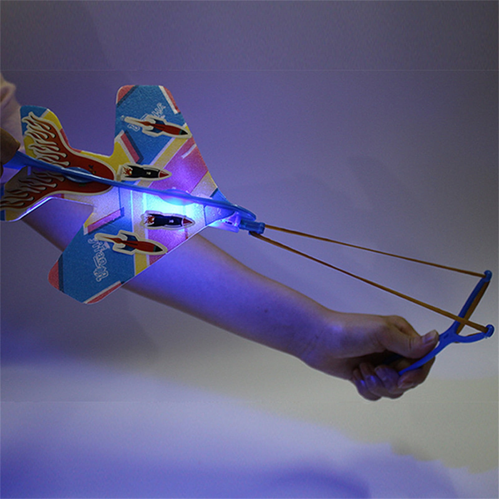 Slingshot airplane, mini airplane LED light glider flying, outdoor sports toy birthday party gift