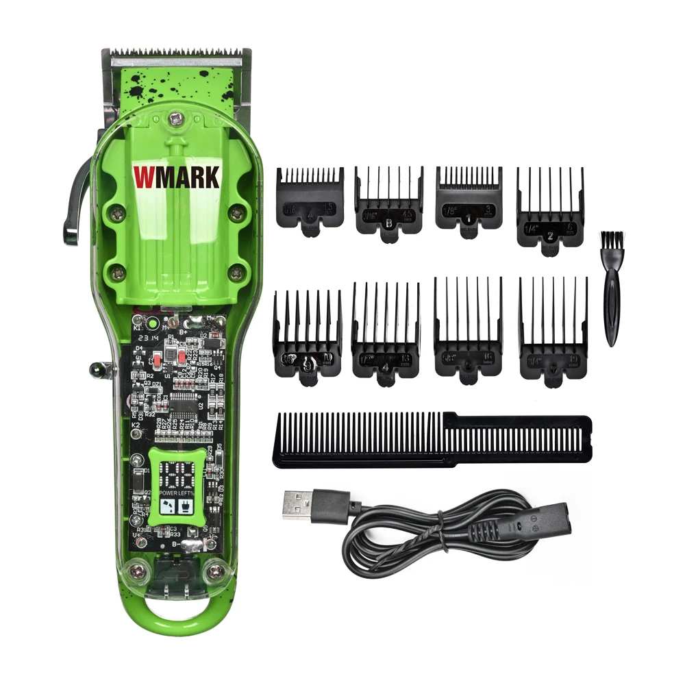 WMARK-Professional rechargeable transparent hair clipper with professional digital display