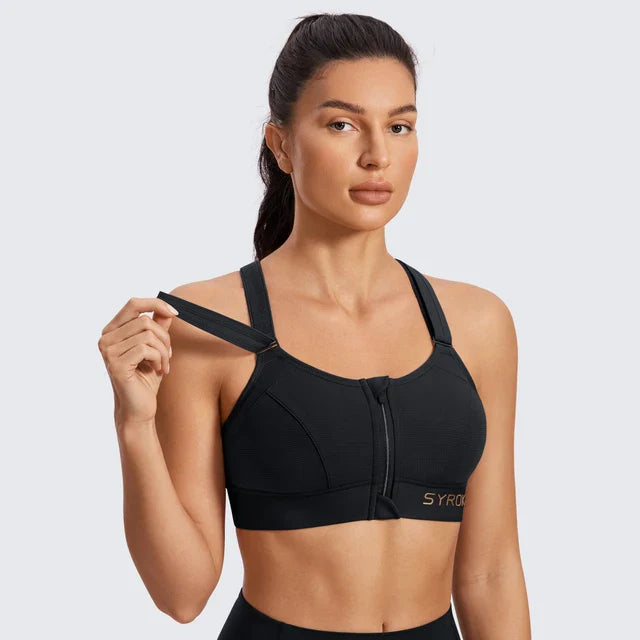 Women's High Impact Zip Front Adjustable Straps Strappy Back Wire-free Padded Workout Sports Bra(buy one get one free)