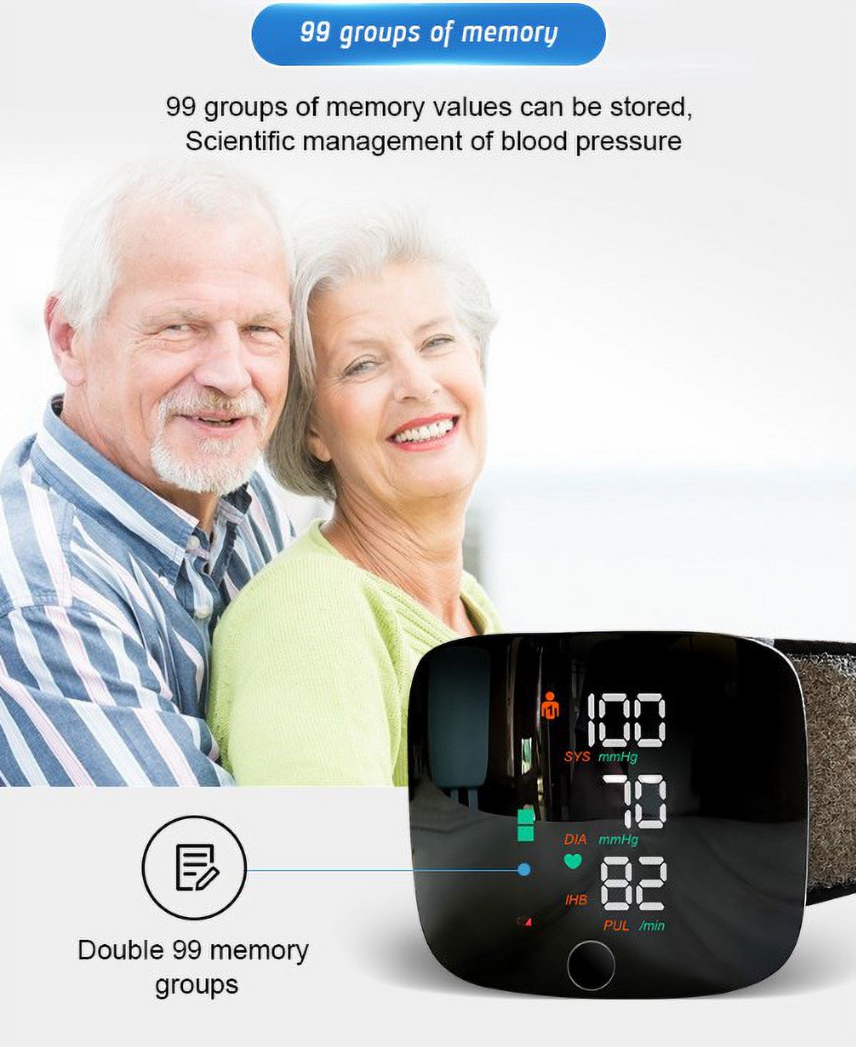 2024 Blood Pressure Monitor Three-color Screen Wrist Measurement Hypertension Detector Voice Charging Blood Pressure Monitor