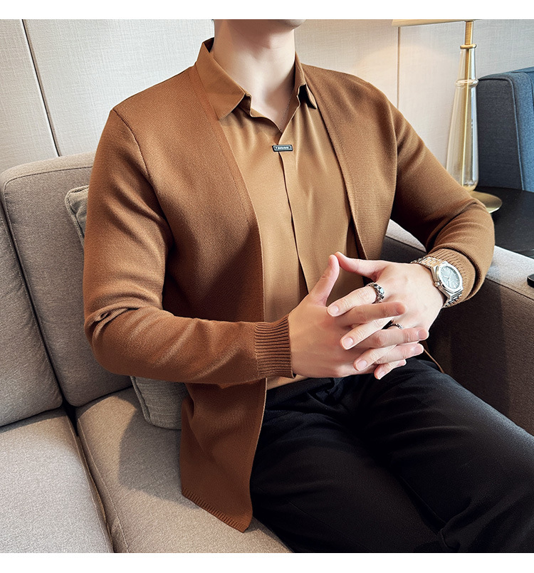 2024 autumn new men's casual stitching knitted fake two-piece