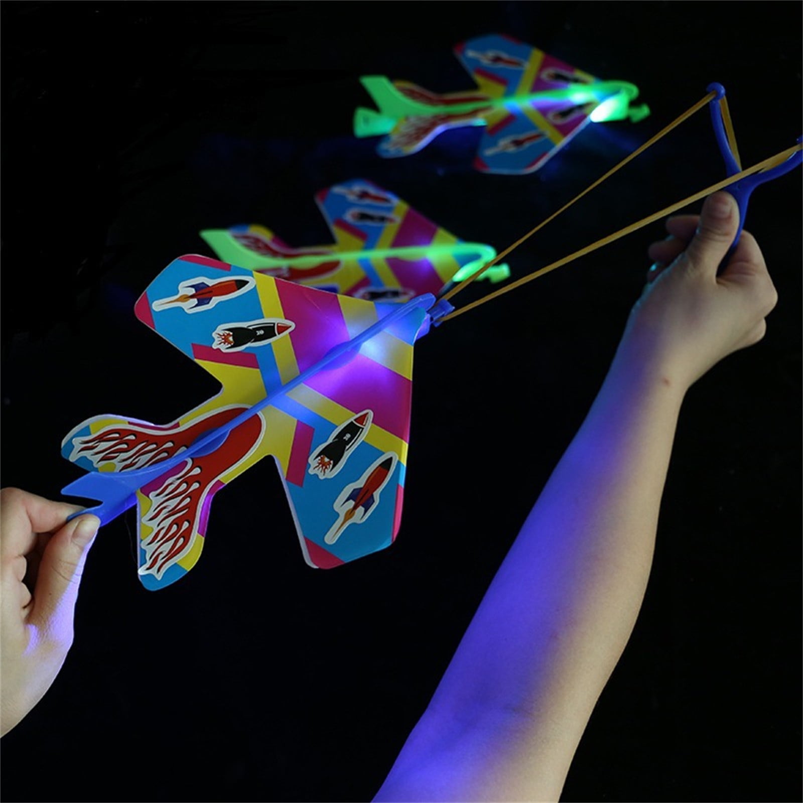 Slingshot airplane, mini airplane LED light glider flying, outdoor sports toy birthday party gift