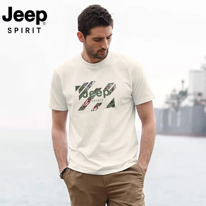 【JEEP】Pure cotton high-end casual men's printed short sleeves