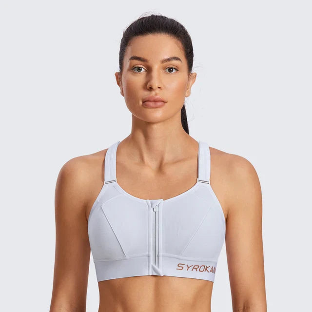 Women's High Impact Zip Front Adjustable Straps Strappy Back Wire-free Padded Workout Sports Bra(buy one get one free)