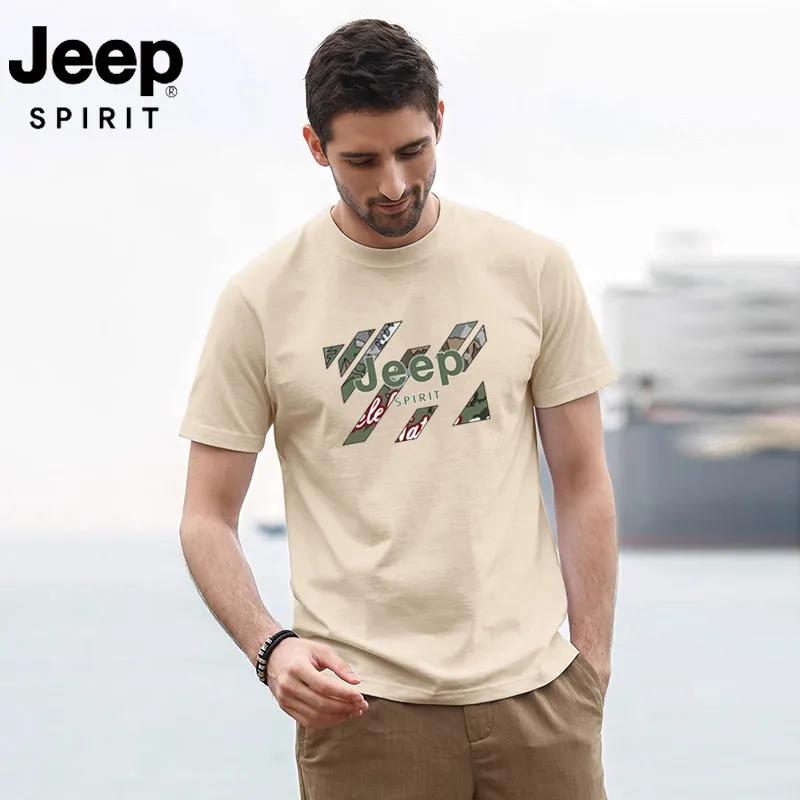 【JEEP】Pure cotton high-end casual men's printed short sleeves