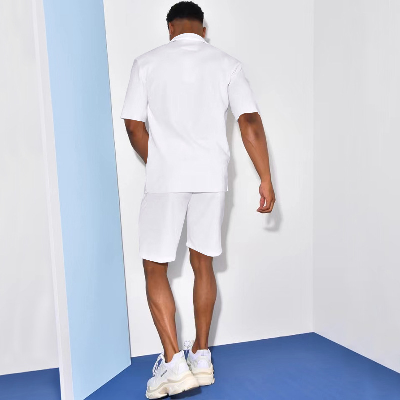 Summer men's short-sleeved suit lapel shirt shorts casual suit men's two-piece suit