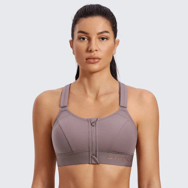 Women's High Impact Zip Front Adjustable Straps Strappy Back Wire-free Padded Workout Sports Bra(buy one get one free)