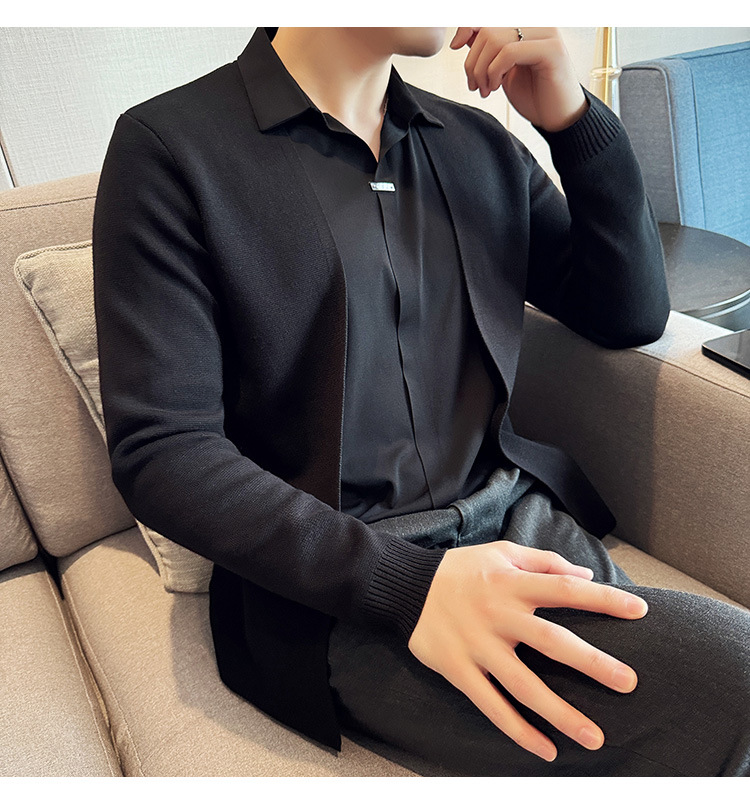 2024 autumn new men's casual stitching knitted fake two-piece