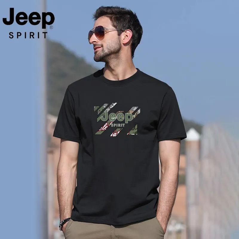 【JEEP】Pure cotton high-end casual men's printed short sleeves