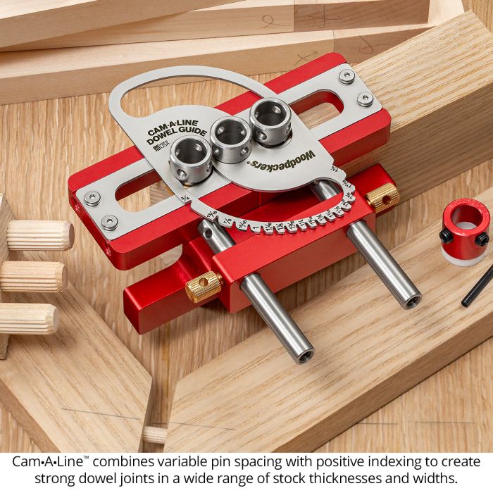 Woodpeckers CamALine Dowel Guide combines variable spacing, precisio