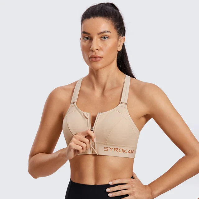 Women's High Impact Zip Front Adjustable Straps Strappy Back Wire-free Padded Workout Sports Bra(buy one get one free)