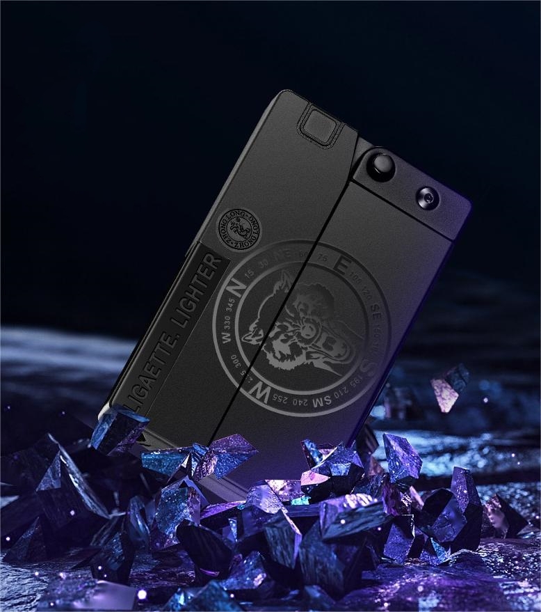 Folding lighter with spray effect and storage box, 2 metal silencers