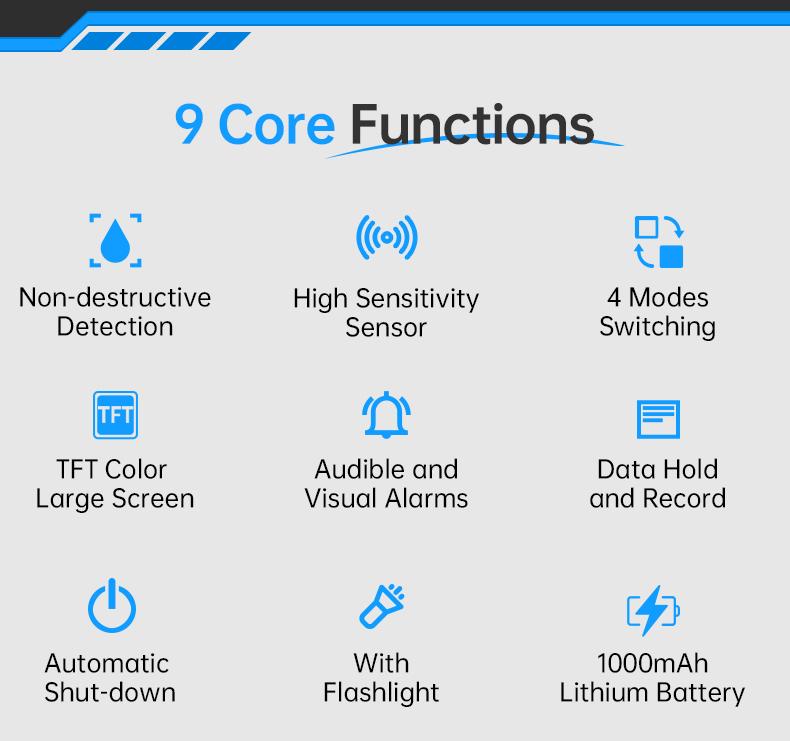 FNIRSI WMT-10 Rechargable Wood Moisture Meter Pinless 4-in-1 Detector with 2.4-inch Color Screen & 1000mAh Battery for Home & Building Use
