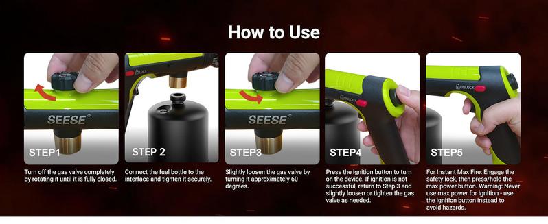SEESE Powerful Propane Torch(Propane Tank Not Included),With One-Touch Max Fire Button and Safety Lock, Adjustable Blow Torch for Sous Vide Searing Steak, BBQ, Cooking,Grill, Campfire, Fireplace,Charcoal Wood