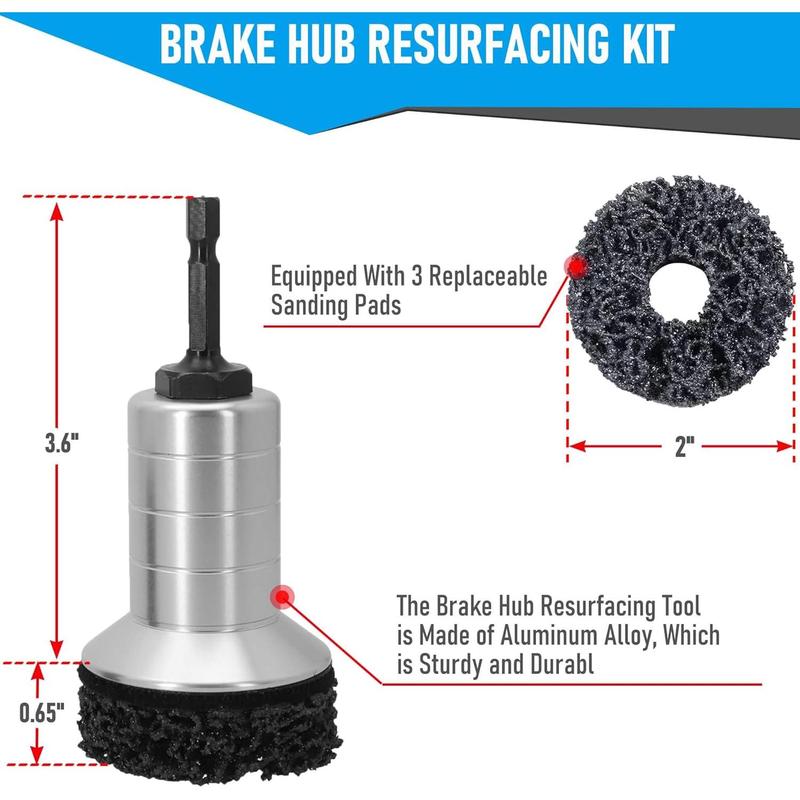 Wheel Hub Cleaning Kit,Brake Hub Cleaning Kit Includes 3 Pads,Holder and Adapter,Fits Power Drill or 1/2" Impact Driven Wrenches