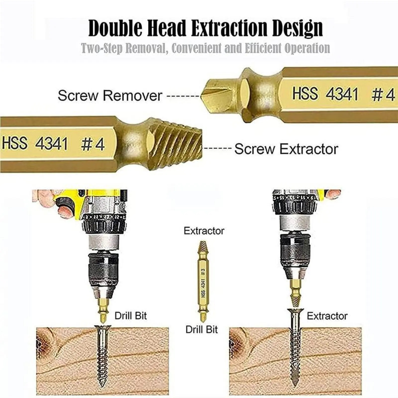Stripped Broken Screw Remover,6 Counts Set Easy Out Bolt Extractor, Damaged Screw Extractor Set,Double Head Extraction Design Extractor Head