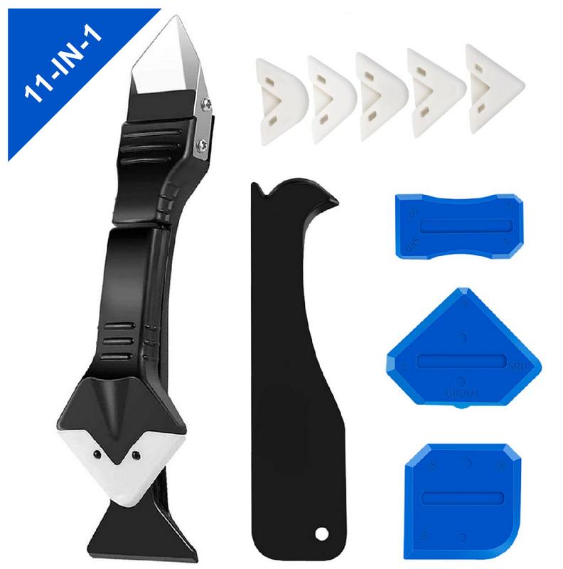 11Pcs Silicone Caulking Tools 3 in1 Grout Removal Tool(Stainless Steelhead)&Grout Remove Scraper, Caulk Remover for Kitchen/Bathroom/Window