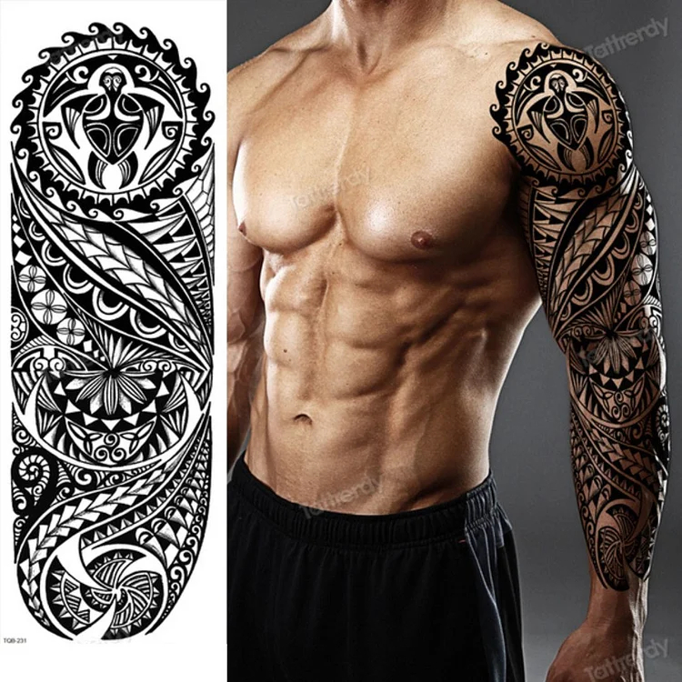 4 Sheets Full Arm Maori Totem Sleeve Black Cool 170mm * 480mm Waterproof Temporary Tattoo