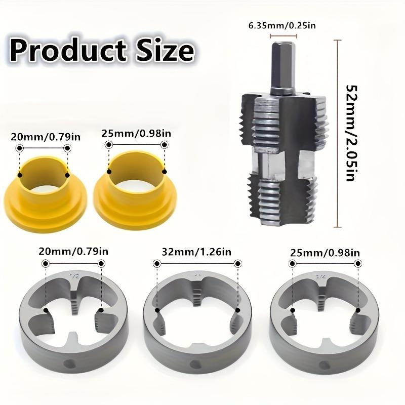 Plastic Pipe Threading Tap Set - Electric Drill Type PVC Pipe Threading Mold with Reusable Tool Set for 1/2", 3/4", 1" Sizes, Includes Gloves